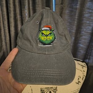 Gray Adult Cap with Xmas Grinch Design